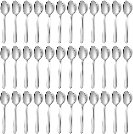 Picture of Pleafind 36-Pcs Dinner Spoons Set (7.4 inch), Spoons Silverware, Stainless Steel Spoon, Silver Spoons, Mirror Polished Tablespoon, Silverware Spoons for Home, Kitchen, Restaurant, Dishwasher Safe